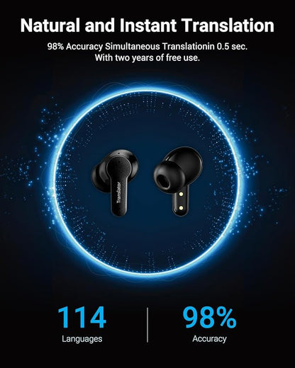 Ai Translation Earbuds Real Time, 144 Languages Translator Earbuds with 5 Translation Modes, Audifonos Traductores Inglés Español for Travel/Business/Learning, Translator Earbuds - Black