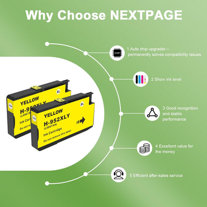 952XL Yellow Ink Cartridges with Upgrade Device Replacement for HP 952 XL Combo Pack for HP Officejet Pro 7740 8720 8710 8210 8715 8740 8702 8730 8725 Printers (952XL Yellow High-Yield 2 Packs)