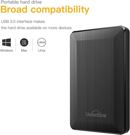 UnionSine 2.5" Portable External Hard Drive 1TB, USB 3.0 Type-C HDD Storage Compatible for PS4, Xbox, PC, Mac, TV, Desktop, Laptop(Black) HD3513