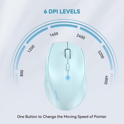 TECKNET Bluetooth Mouse, 4800 DPI Wireless Mouse, 2-Year Battery 6 Adjustable DPI, 6 Buttons Compatible with Laptop/Windows/Computer - Lightblue