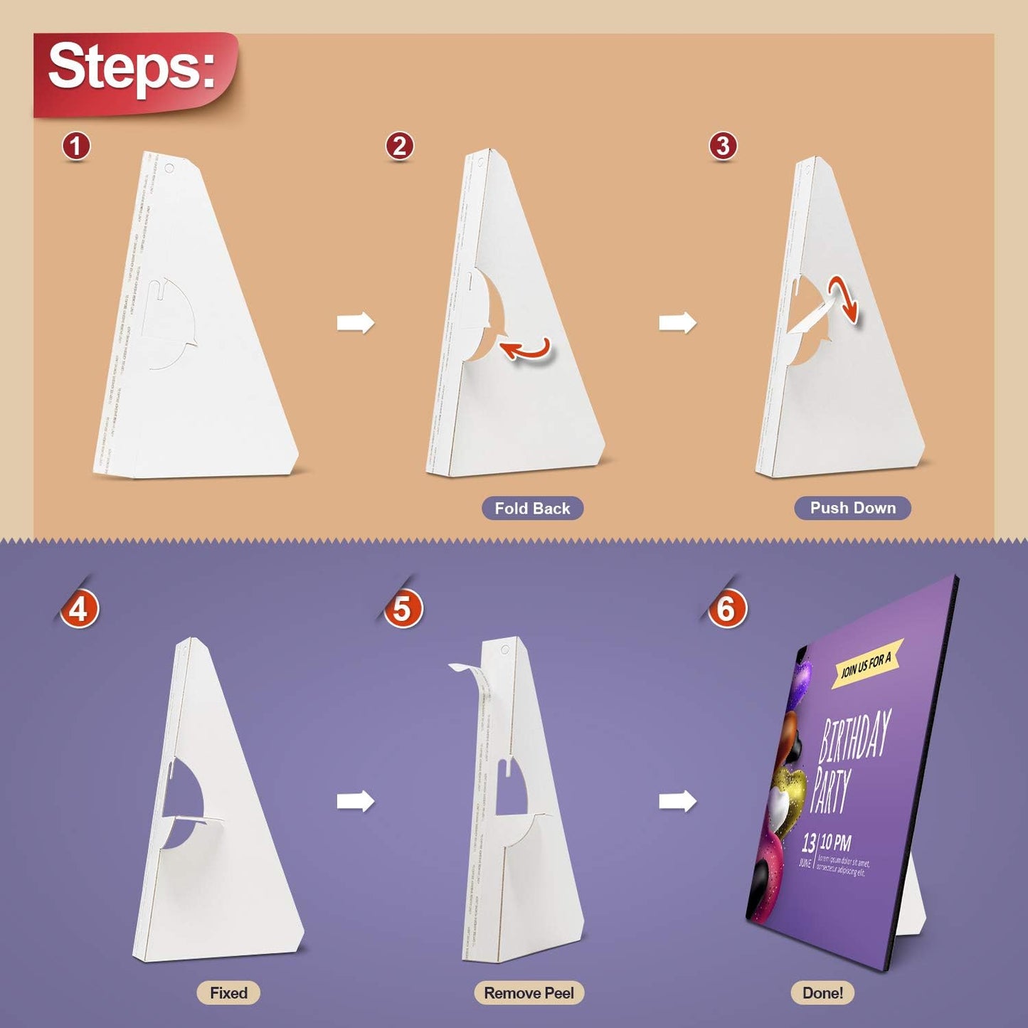 Golden State Art, 12 Inch Self Stick Easel Back, Cardboard Stand, Single Wing, Archival Quality, Display Posters Pictures Brochures, Easy and Fast Application (Pack of 50) White, Made in USA