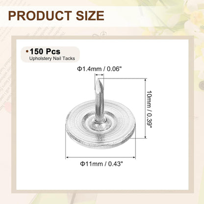 uxcell 150Pcs Upholstery Tacks, 11mmx10mm Flat Head Thumb Tack Decorative Furniture Nails Push Pins for Furniture Sofa Headboards, Silver