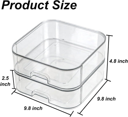 Set of 2 Stackable Storage Drawers - 7.8" Clear Plastic Drawer Storage, Acrylic Makeup Organizer, Desk Counter Cabinet Office Organizer, Bathroom Organizers and Storage (Square/Set of 2)