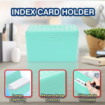 H4D 3x5 Index Card Holder with 100 Heavyweight Ruled Index Cards and 25 Plastic Dividers, Mint Green