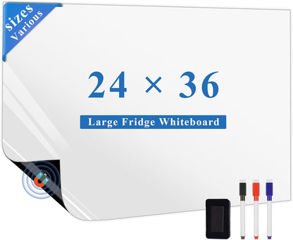 Magnetic Fridge White Board Paper, 24" x 36" Large Dry Erase Board Sheet for Organizer and Planner, Kitchen Refrigerator Whiteboard for Family to-do List, Includes Markers and Eraser