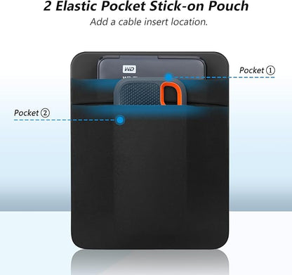 Lacdo Portable External Hard Drive Carrying Case, 2-Pocket Stick on Pouch Holder for Laptop, Fit 2.5" Seagate, WD, Toshiba External HDD, SSD, Wireless Mouse,Cable, Sleeve with Reusable Adhesive, Black