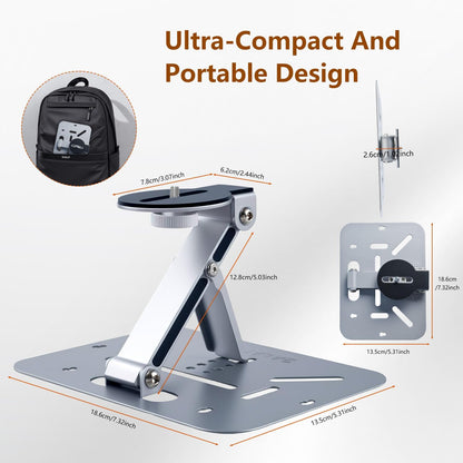 3-in-1 Projector Stand Table, Desk, Wall and Ceiling Mount with 1/4-Inch Screw, Foldable, Easy Setup, Compact Portable, Height Adjustable and Compatible with Most Projectors for Home,Outdoor (Silver)