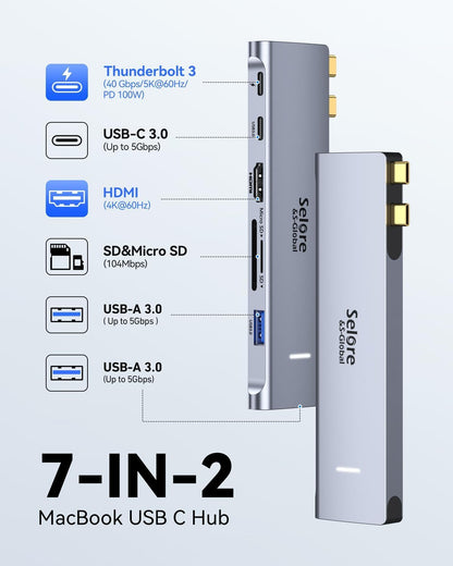USB C Adapter HDMI Hub for MacBook Pro/Air M1 M2 M3 2024 2023 13" 15" 16",Mac USB Adapter 7-in-2, MacBook Accessories with HDMI,Thunderbolt 3, USB C and 2 A 3.0 Data Ports, SD&microSD Card Reader