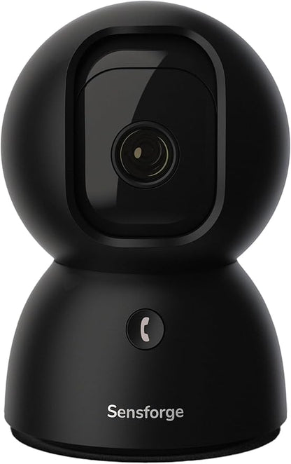 Sensforge 2.5K Black Indoor Pan-Tilt Dome Security Camera, AI Human & Pet Detection, 360° Coverage, Two-Way Audio, Dual-Band Wi-Fi (2.4G/5G), 64GB SD Card Included, No Monthly Fees