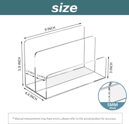 Acrylic File Holder 2 Compartment, Clear Desk File Organizer, Office Magazine File Folder Organizer