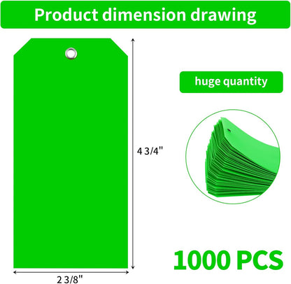 XUWAIDSGN 1000 Pieces 4 3/4" x 2 3/8" Green Plastic Shipping Tags, Waterproof, Writable, Reinforced Hole, Luggage Tags for Equipment, Car Parts