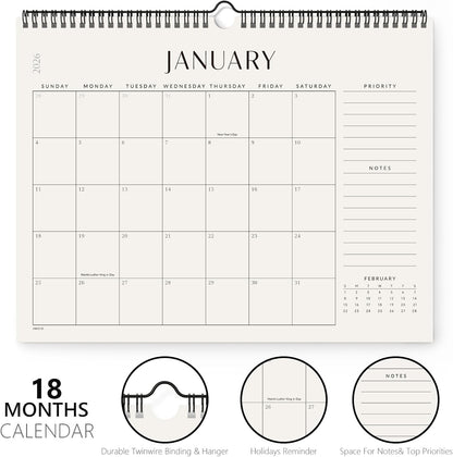 Jotsome Wall Calendar 2025-2026, Monthly Wall Calendar From Now to December 2026 14.2x11.2 inch for Home and Office, Easy Planning