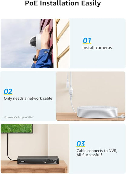 ANNKE 4K 16CH PoE Camera System, H.265+ 12MP NVR, 8X 8MP Wired Dome Security IP Cams, AI Motion Detection, Built-in Mic, 4TB HDD, Spotlight Color Night Vision, Compatible with Alexa, Not PTZ