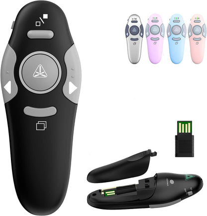 QUI Presentation Clicker Wireless Presenter Remote Clicker for PowerPoint Presentation Remote, PowerPoint Slide Advancer for Mac/Windows/Linux, Google Slide/PPT/Keynote, USB, Black