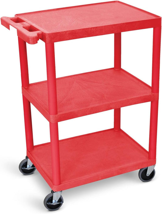 Luxor HE34 Utility Cart (Pack of 2) 3 Shelves Structural Foam Plastic - Red
