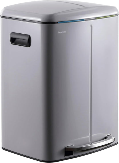 happimess HPM1005I Marco Rectangular 10.6-Gallon Double Bucket Trash Can with Soft-Close Lid, Fog Gray, Fingerprint Resistant, Modern, Minimalistic for Home, Kitchen, Office, Bedroom, Bathroom