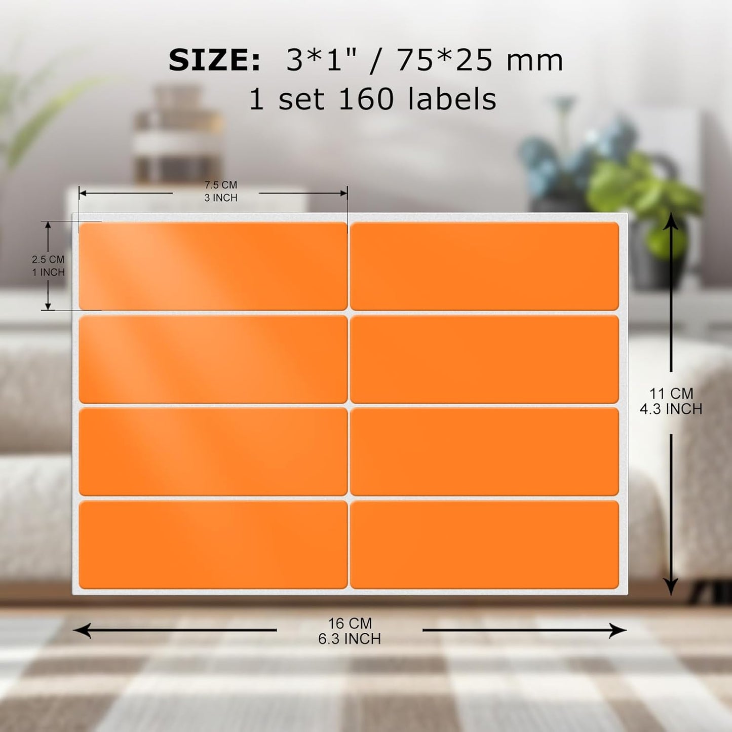 Color Coding Stickers Rectangle 3×1 Inch Vinyl Orange Sticker Removable Waterproof Writable File Folder Moving Labels for Boxes Home Office Marking 160 PCS