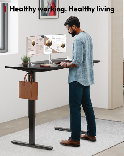 SANODESK Standing Desk Height Adjustable Electric Stand up Desk 55x24 Inches Sit Stand Home Office with Splice Board, Black Frame/Black Top