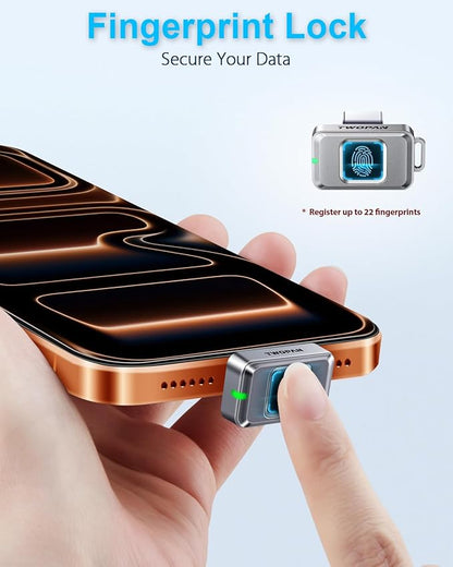 512GB Nano SSD with Fingerprint Lock, External SSD Hard Drive Storage for iPhone 17/16/15, MacBook, iPad, Steam Deck, PS5, Selfie Stick, Android, Travel and Backup
