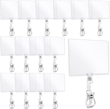 Epakh 20 Pieces Sign Clips Rotating Price Tag Clip Swivel Sign Holder for Handrails or Tubes with 20 Pieces Hard Card Sleeves PVC Card Protector for Shelves Store Supermarket(Double Sided Clips Style)