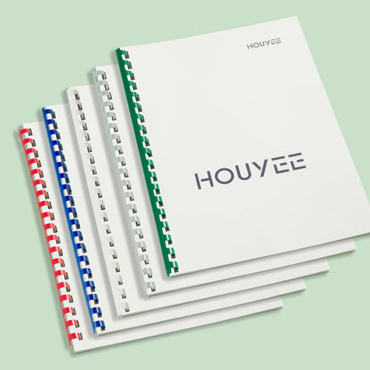 HOUYEE 19 Ring Plastic Binding Comb,1/2 Inch Diameter,75 Sheet Capacity,Letter Size, Multi-Color Binding Comb Spines, 50 Pack,White, Red,Green,Clear,Blue