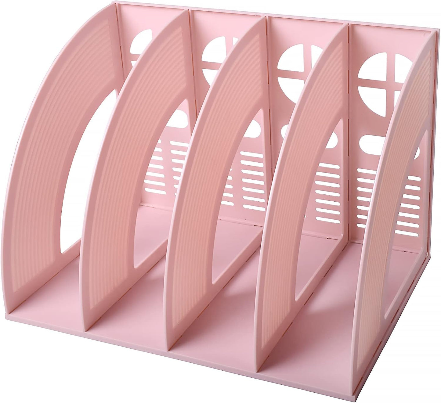 SAYEEC Magazine File Holder Folder Storage Desktop 4 Compartment Standing Hollow Pink Files Bookshelf Organizer Office Racks Displays Holds Notebooks Documents for School Working Students