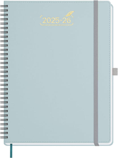 BEZEND Weekly Planner 2025-2026 with 2 Columns, 8.5" x 11" Academic Calendar 18 Months (Jul 25-Dec 26) Life Work Appointment Book with Monthly Tab, PU Leather Softcover Spiral - Dutch Blue