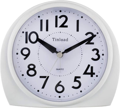 5.5" Large Analog Alarm Clock Silent Non Ticking, Gentle Wake, Beep Sounds, Increasing Volume, Battery Operated Snooze and Manual Light, Easy Set,White(Best for Elder)