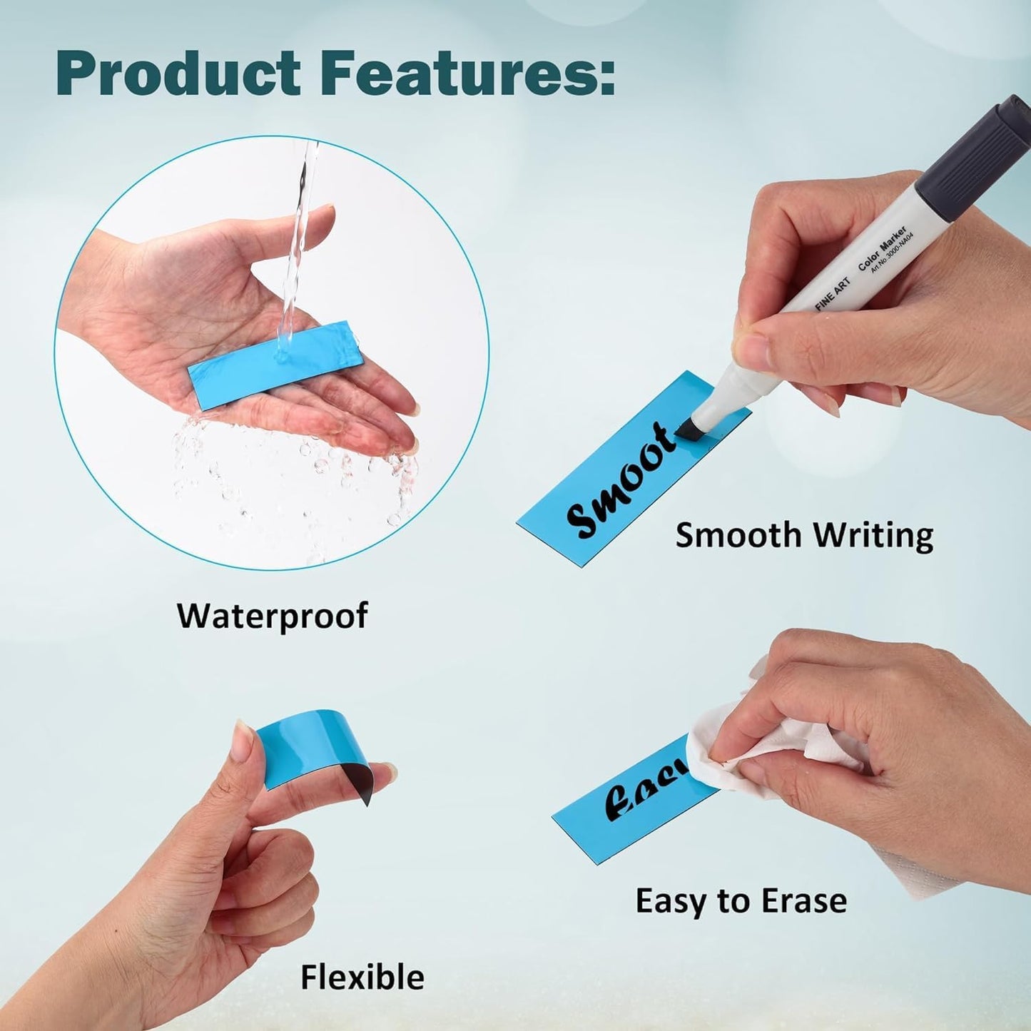 LLPT Dry Erase Magnetic Labels 2" x 4" 50 Packs Blank Writable Magnet Stickers Reusable for Refrigerator Shelf Whiteboard Toolbox Craft and Other Metallic Surfaces Green (DML2040GN)