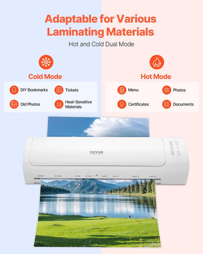 VEVOR Laminator Machine, Cold and Hot Laminator for Max A3 Paper Size, 1 min Quick Warm Thermal Laminator, 3-5 mil Thickness, Ideal for Home, Office, Business, or School Supplies, White + Grey