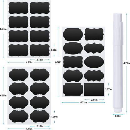 Chalkboard Labels - 180pcs Waterproof Reusable Blackboard Stickers with 2 Free Erasable White Chalk Marker, Mini Decorative Chalk Labels for Jars Containers Kitchen Home Pantry Office