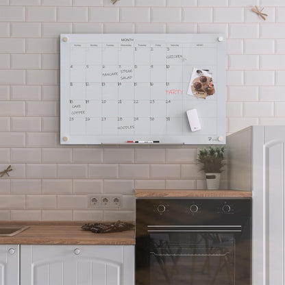 TOWON 47 x 35 Inch Glass Dry Erase Board, Magnetic Whiteboard Calendar, Monthly Planner Set, White