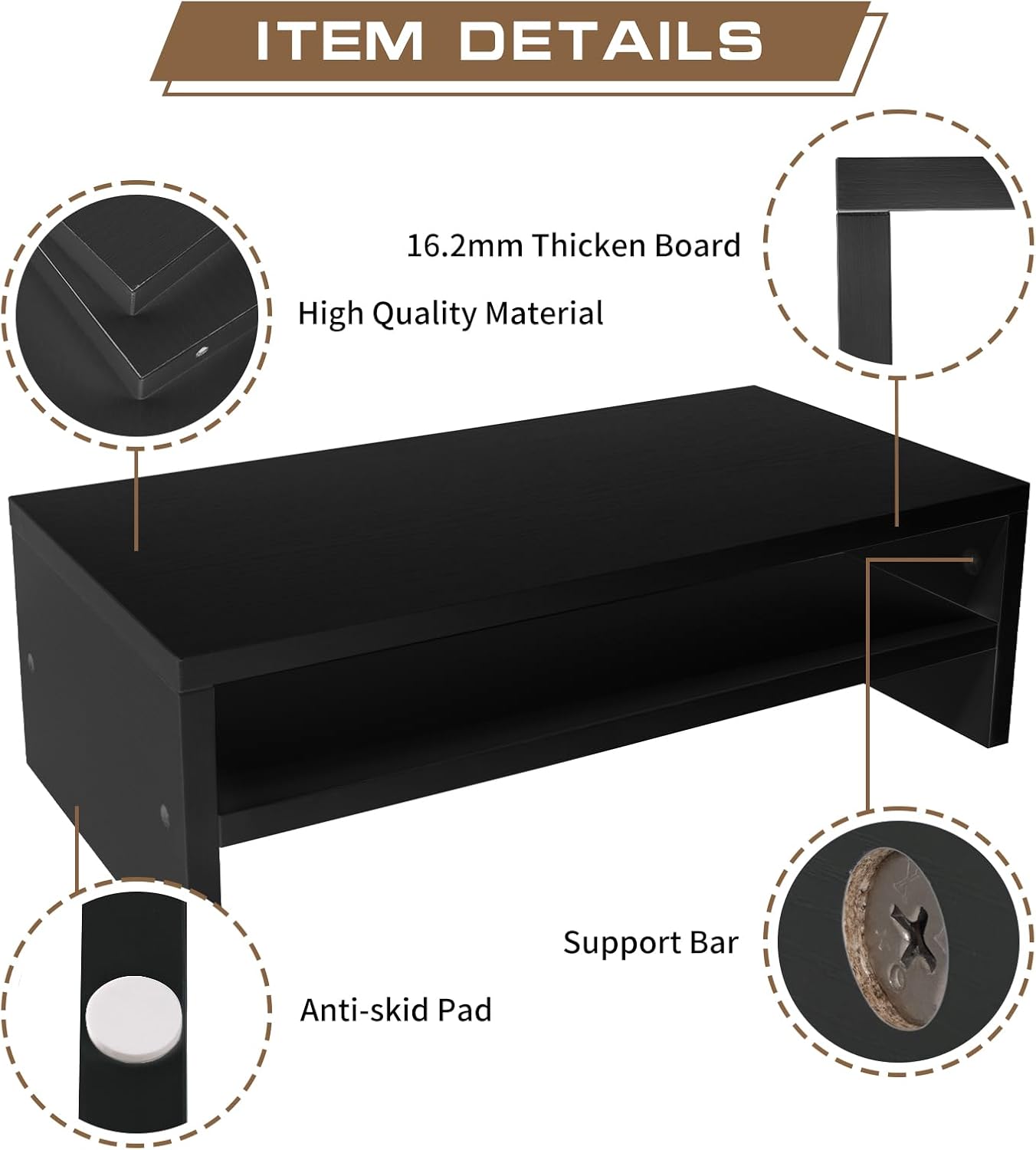 Monitor Stand Riser, 2 Tier Computer Stand, Desk Organizers and Accessories, Desktop Shelf with Storage for TV Screen PC Printer (Black-18.9inch)