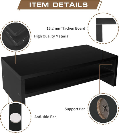 Monitor Stand Riser, 2 Tier Computer Stand, Desk Organizers and Accessories, Desktop Shelf with Storage for TV Screen PC Printer (Black-18.9inch)
