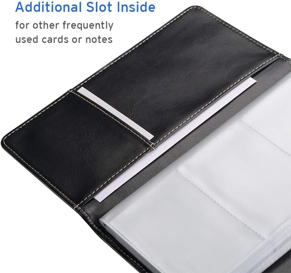 Sooez Leather Professional Business Card Book Holder Organizer, 240 Capacity Credit Card Booklet, PU Name Cards Holder Storage File for Men Women, Beige