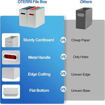 Oterri File Organizer, 4 Packs Small Storage Box, Cardboard File Folder Organizer, Collapsible File Box for Hanging File Folders Letter Size, Portable Filing Organizer with Handle (Grey)