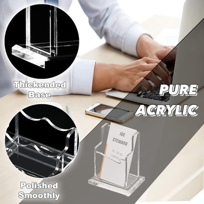 PARTSPOWER 4 Packs Acrylic Business Card Holders for Desk, Vertical Clear Business Name Card Display Stand, Desk Accessory Business Name Card Organizer (Vertical, 1-Slot)