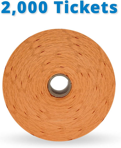 INDIANA TICKET CO. 2,000 Orange Raffle Tickets Double Roll, Premium Quality 50/50 Raffle Tickets, Tickets for Events, Carnivals, Door Prizes, Drinks and More