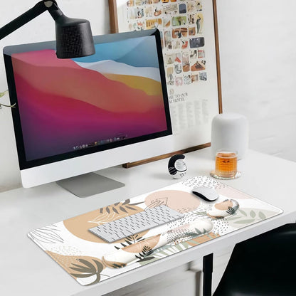 4-in-1 Large Mouse Pad, Keyboard Wrist Rest Pad & Wrist Support Mousepad Set, Extended Desk Pad Waterproof Desk Mat for Home Office Study Game - Leave