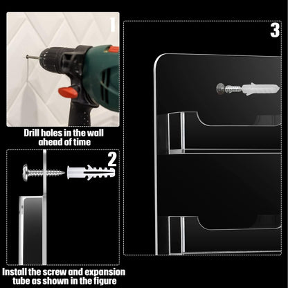 Hillban Acrylic Business Card Holder Wall Mount Clear Sticker Display Rack Multiple Card Holders Clear Acrylic Organizing Sticker Display Stand Pre Drilled(48 Pockets)