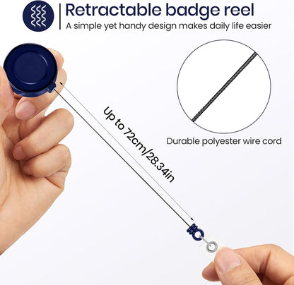 Zonon 100 Pieces Retractable Badge Reel Clips ID Card Holder Reel with Metal Belt Clip for Hanging Cards Key Chains, Name Badge Holders for Nurses Teachers Students(Dark Blue)