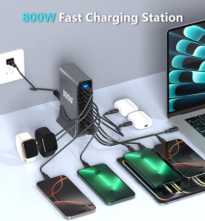 800watt Power Hub USB-C GaN Charger 10 in 1 Charging Block Dual 140W PD+Dual 100W PD PPS +4 * 65W PD Port for Multiple Electronics Devices,Laptop Wall Charger Compatible with MacBook/iPhone 16/iPad
