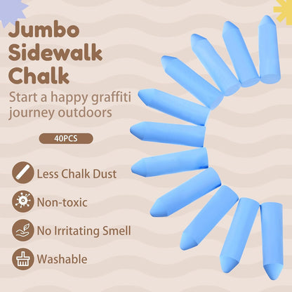Fulmoon 40 Pcs Jumbo Sidewalk Chalk for Kids Outdoor Art Non Toxic Large Washable Street Chalk for Adults Drawing Painting Classroom(Blue,Sharp Style)