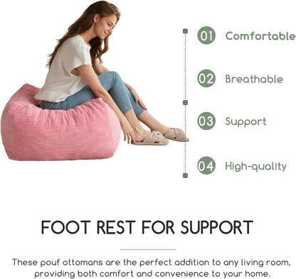 HIGOGOGO Square Stuffed Pouf Ottoman, Corduroy Poufs with Foam Chunk Filling, Furry and Fluffy Pouf Foot Stool Storage Ottoman, 21 X 21 Floor Poufs Foot Rest for Living Room, Pink