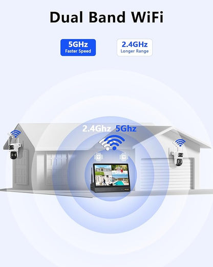 WEILAILIFE 【All-in-One Security System】 Security Cameras Wireless Outdoor, Solar-Powered PTZ Security Camera System, WiFi Home Video Surveillance Systems DVR Kits