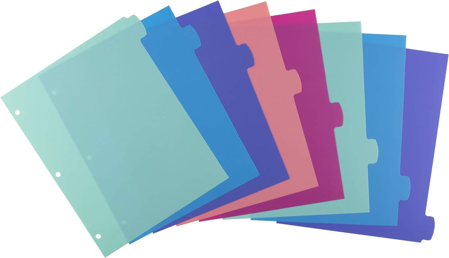 Avery Write & Erase Dividers for 3 Ring Binders, 8 Tabs per Set, Multicolor Big Tabs, Pastels, Binder Dividers Great for Organizing Reports, Projects, and More (16271)