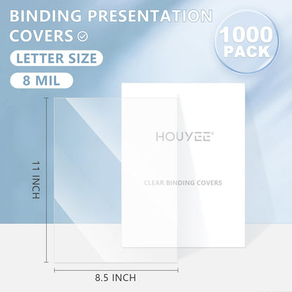 HOUYEE 8 Mil 1000 Pack Clear Binding Presentation Covers, PVC Report Covers, 8-1/2 x 11 Inches, Letter Size (100P X 10)