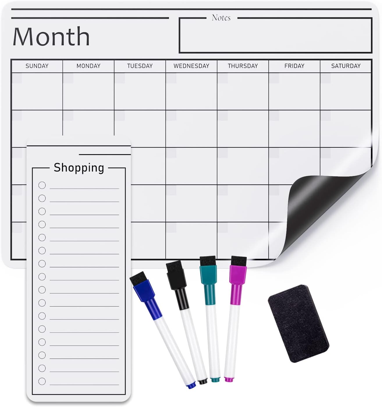 Amazon Basics Magnetic Dry Erase Whiteboard Calendar, 12" x 17", Includes 4 Markers And Eraser