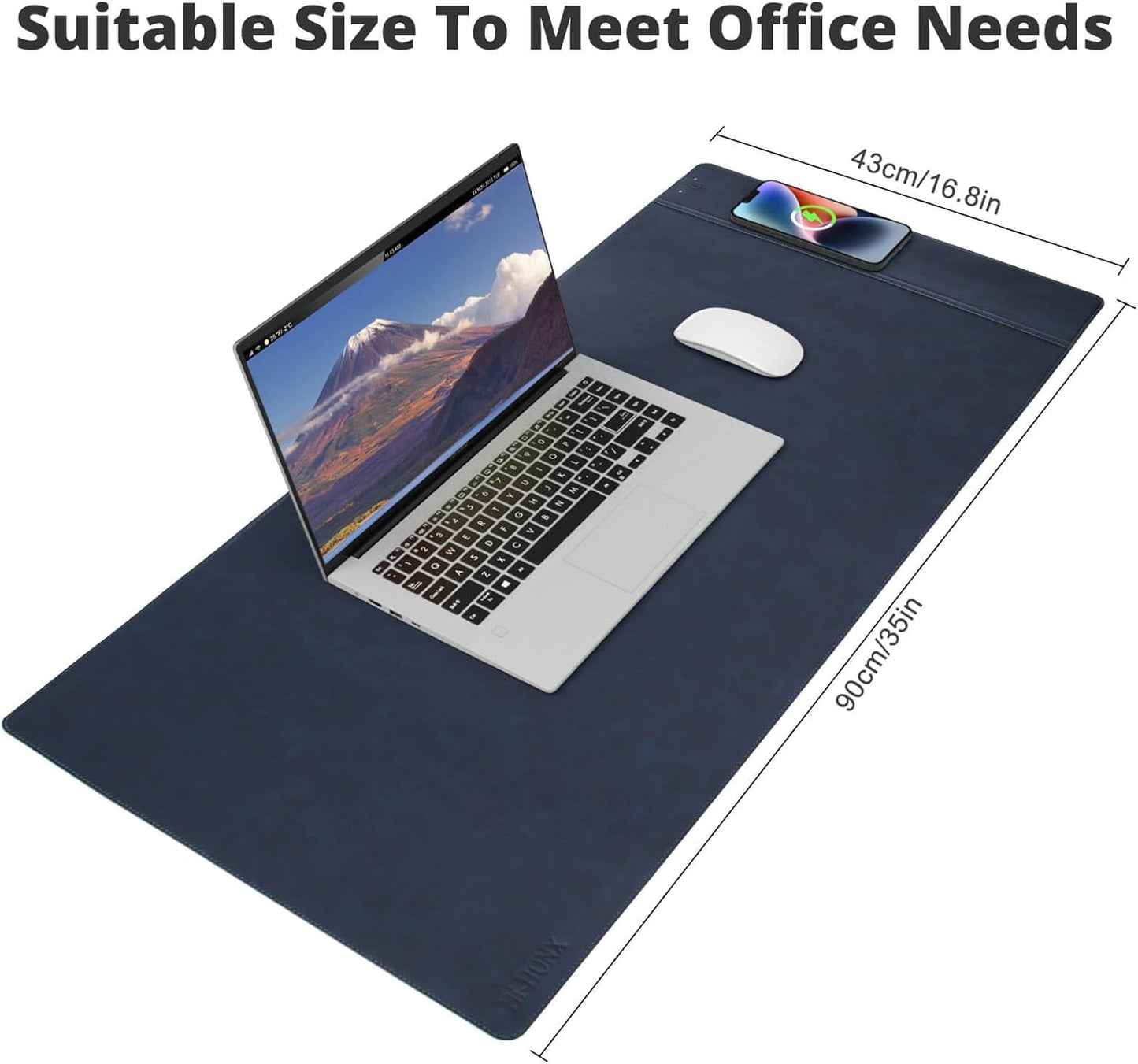 Magnetic Wireless Charging Desk Pad, Office Desk Mat with Wireless Charger, Waterproof and Scratch-Resistant Large Mouse Mat, Microfiber Leather Mouse Pad for Office and Home Use, Blue Color