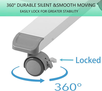 ETHU Mobile Standing Desk with Keyboard Tray,Computer Workstation, Height Adjustable Laptop cart on Wheels Rolling Desk for Home Office(White)